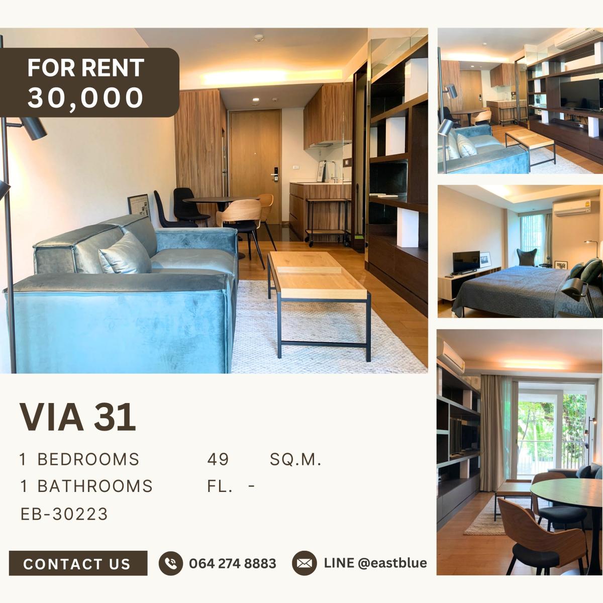 ให้เช่าคอนโดสุขุมวิท อโศก ทองหล่อ : Via 31, 1 bed, 30000 per month