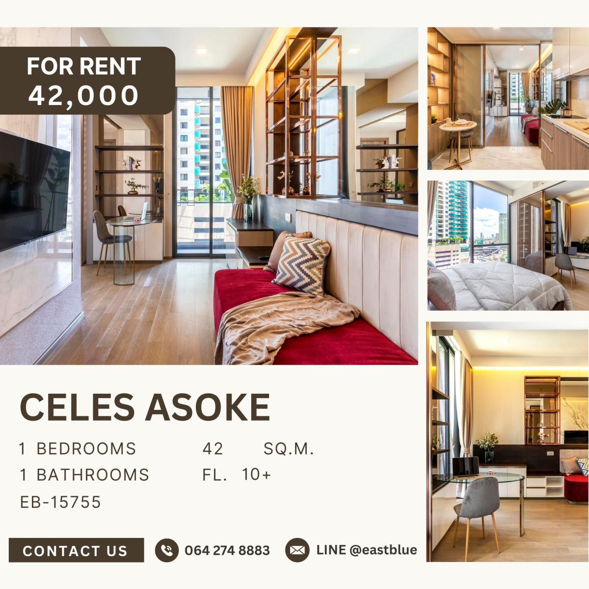 ให้เช่าคอนโดสุขุมวิท อโศก ทองหล่อ : Celes Asoke, 1 bed, 42000 per month
