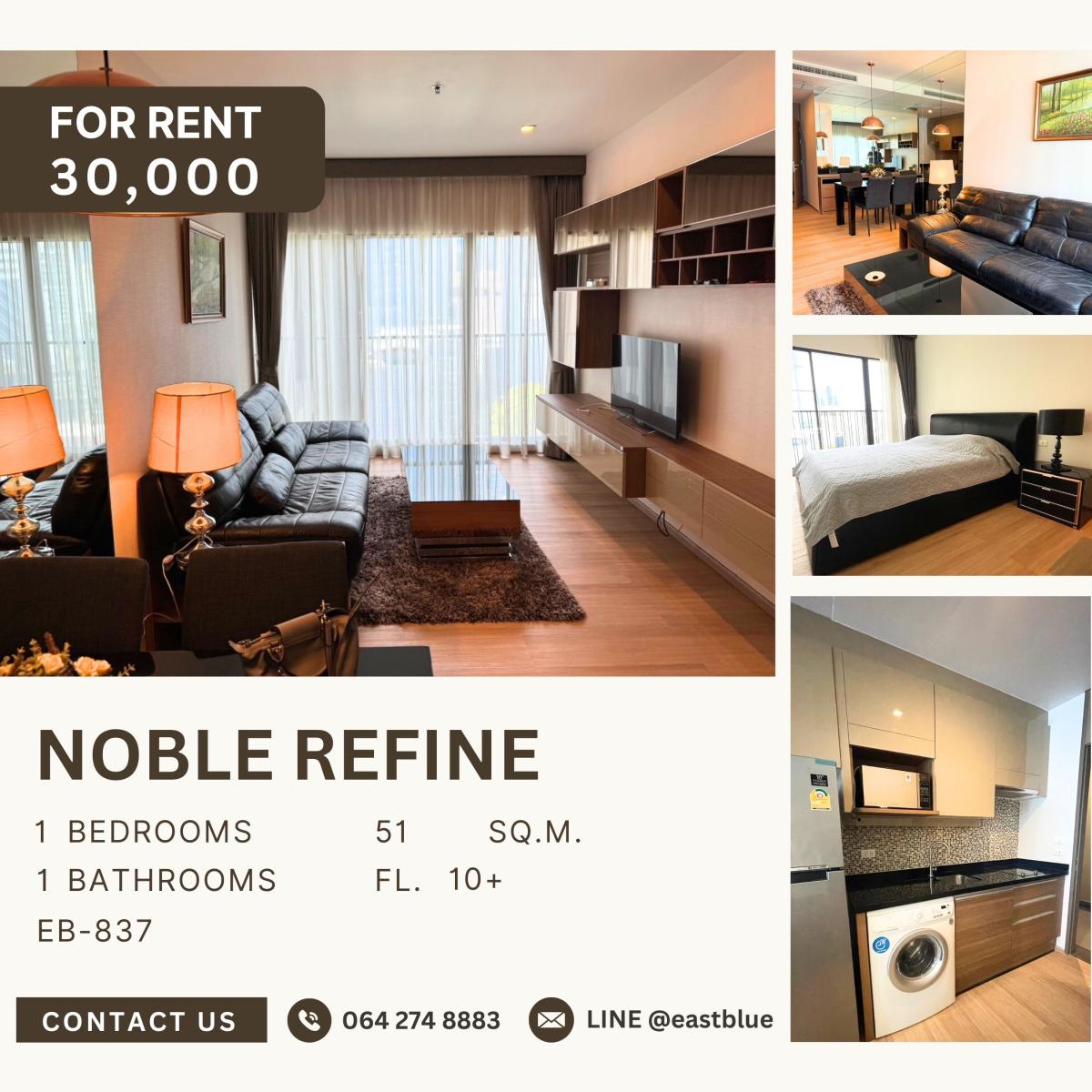 For RentCondoSukhumvit, Asoke, Thonglor : Noble Refine, 1 bed, 30000 per month