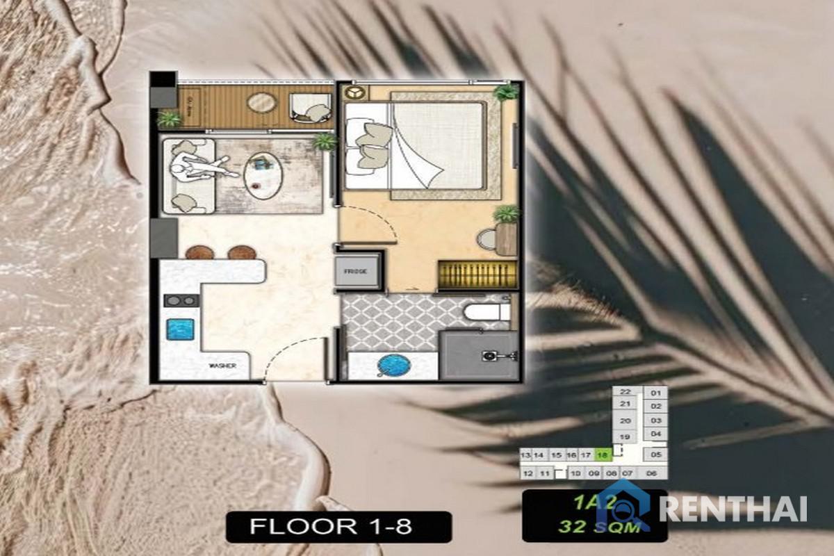 For SaleCondoPattaya, Bangsaen, Chonburi : For sale The Riviera Beverly Hill 1 bedroom  Pool access