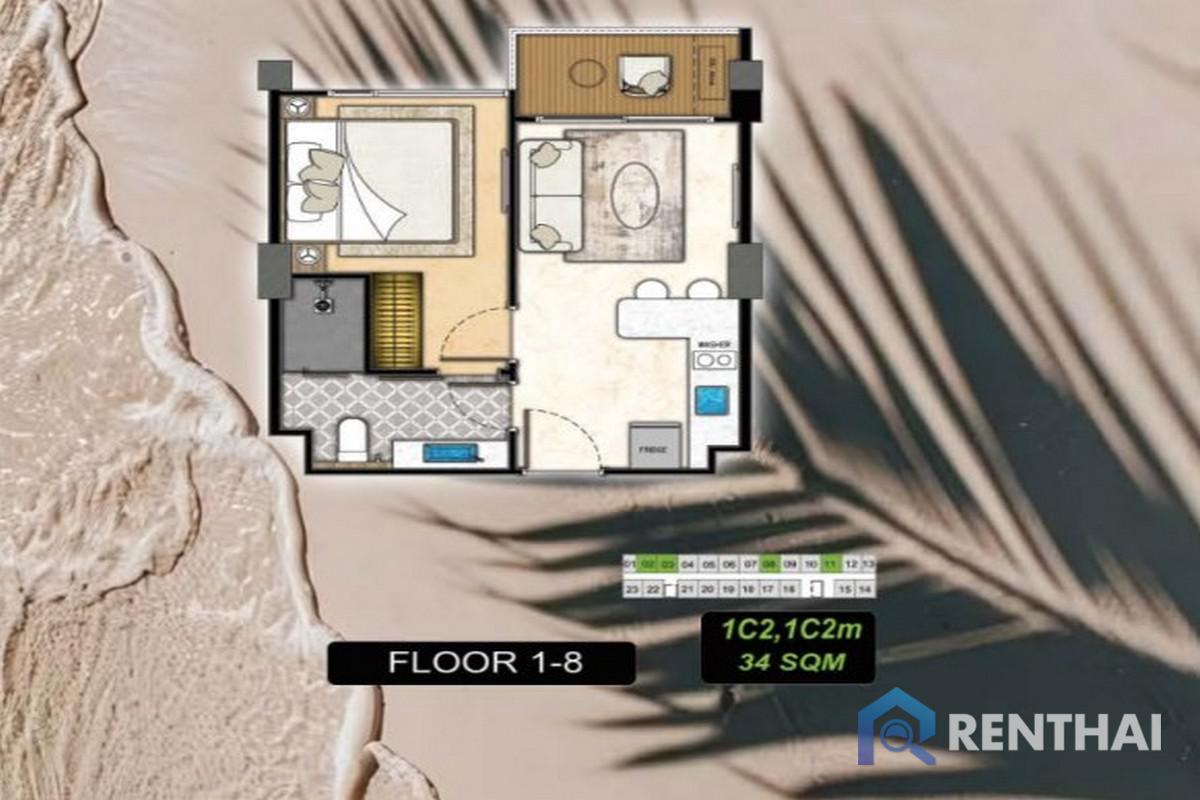 For SaleCondoPattaya, Bangsaen, Chonburi : The Riviera Beverly Hills  1 bedroom 34 sqm Pool view