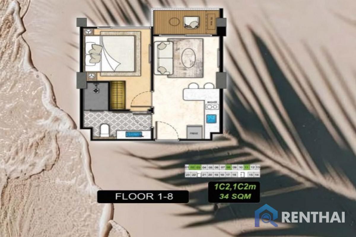 For SaleCondoPattaya, Bangsaen, Chonburi : The Riviera Beverly Hills  1 bedroom 34 sqm Pool view