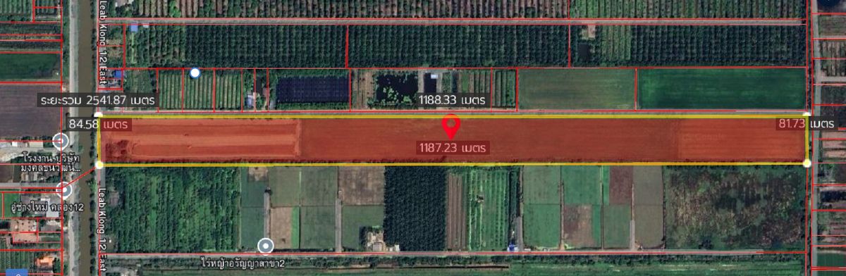For SaleLandPathum Thani,Rangsit, Thammasat : Land for sale 60 rai, large plots along the Khlong 12 - Pathum Thani (Road 3025)
