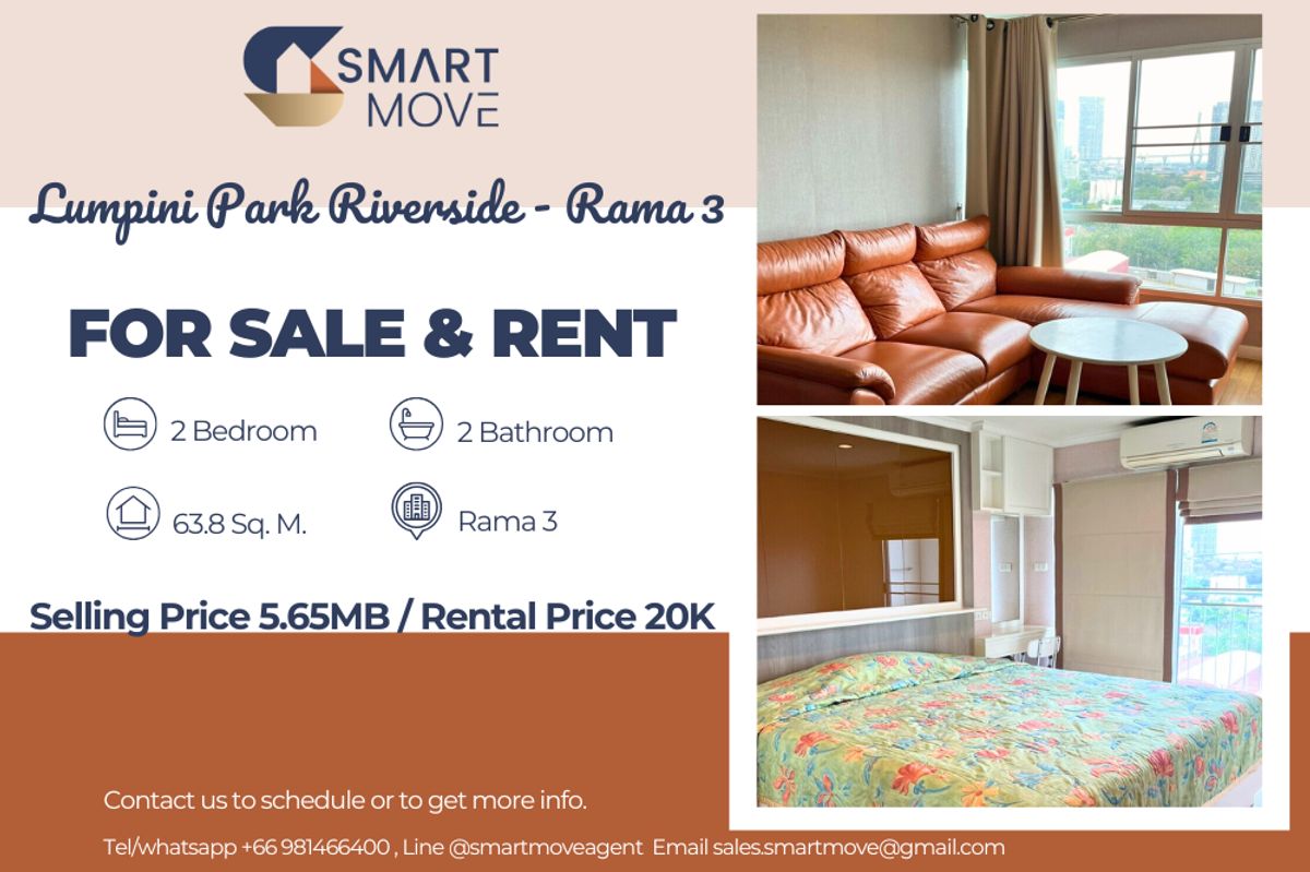 CondoRama3 (Riverside),Satupadit : 🔥 For Sale - rent!! 🔥 Code C20250300062.......Lumpini Park Riverside - Rama 3, 2 bedroom, 2 bathroom, River view / City view, high floor 10++, furnished, ready to move in, Special Deal!! 📣📣