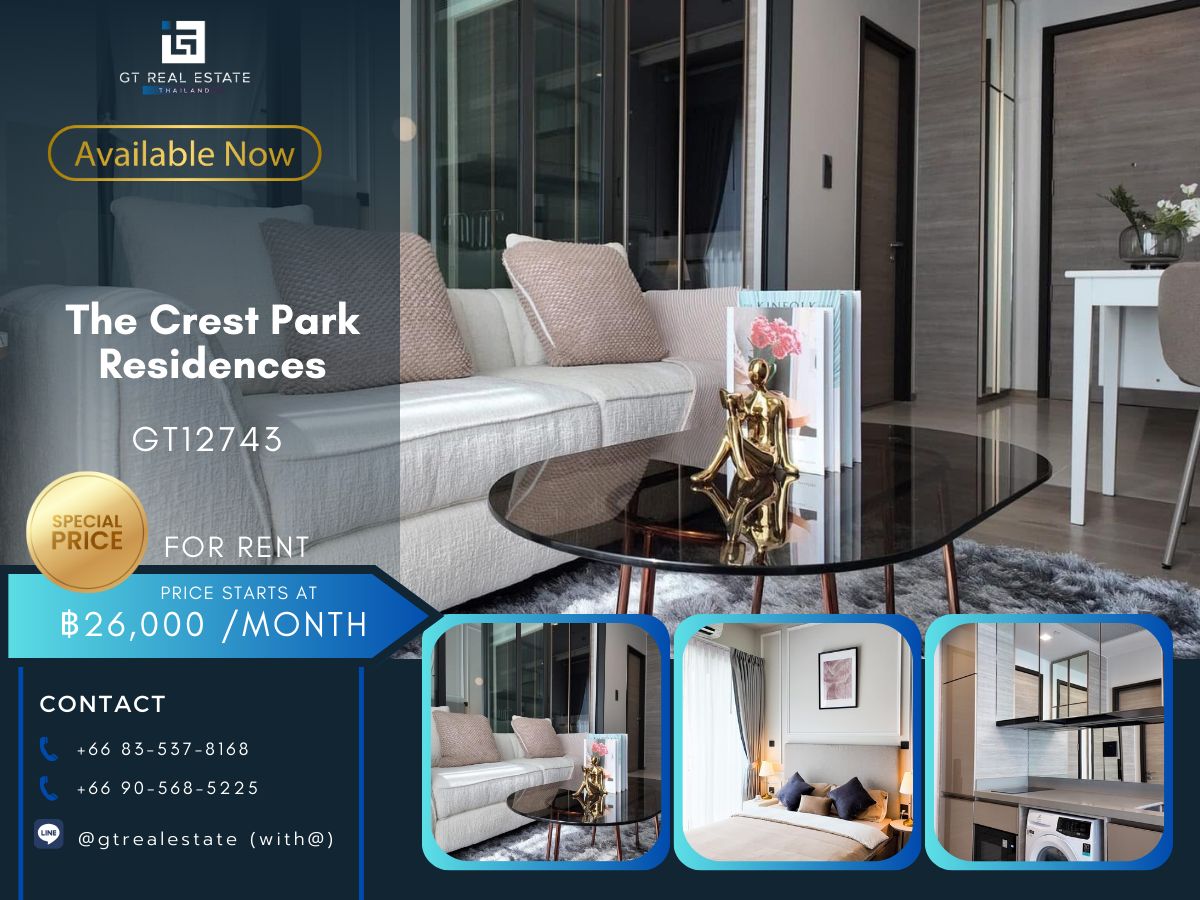 For RentCondoLadprao, Central Ladprao : The Crest Park Residences Condo, beautiful room, complete furniture Ready to rent