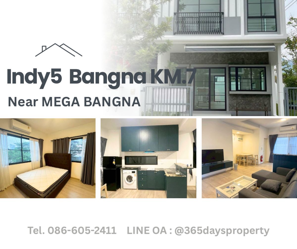 For RentTownhomeBangna, Bearing, Lasalle : 💥ForRent💥Indy5 Bangna KM.7 🏡 Near Mega Bangna only 10 minutes ‼️ Ready to move in ‼️  Fully Furnished ✨