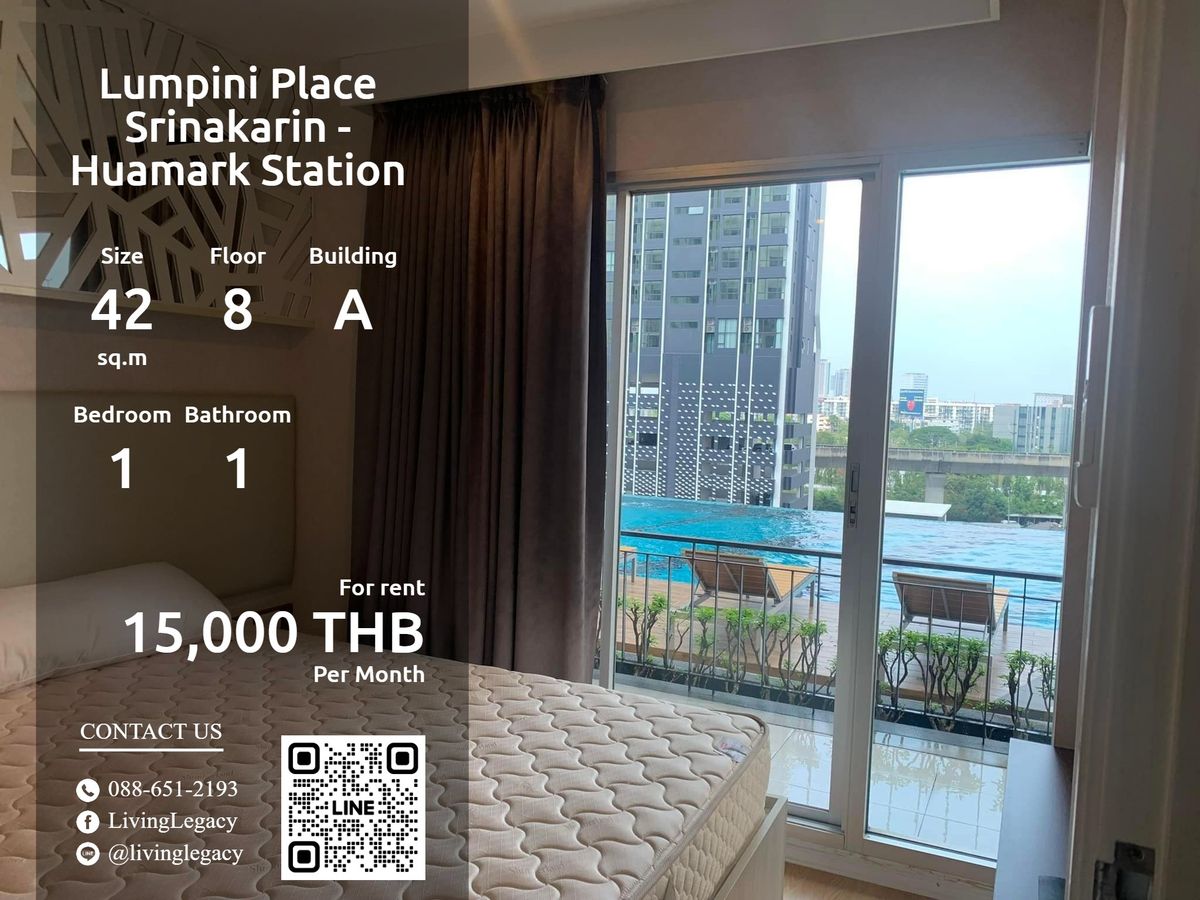 ให้เช่าคอนโดพัฒนาการ ศรีนครินทร์ : LUVJC9BR ให้เช่าคอนโด Lumpini Place Srinakarin - Huamark Station 42 ตร.ม. ชั้น 8 ตึก A line id : @livinglegacy