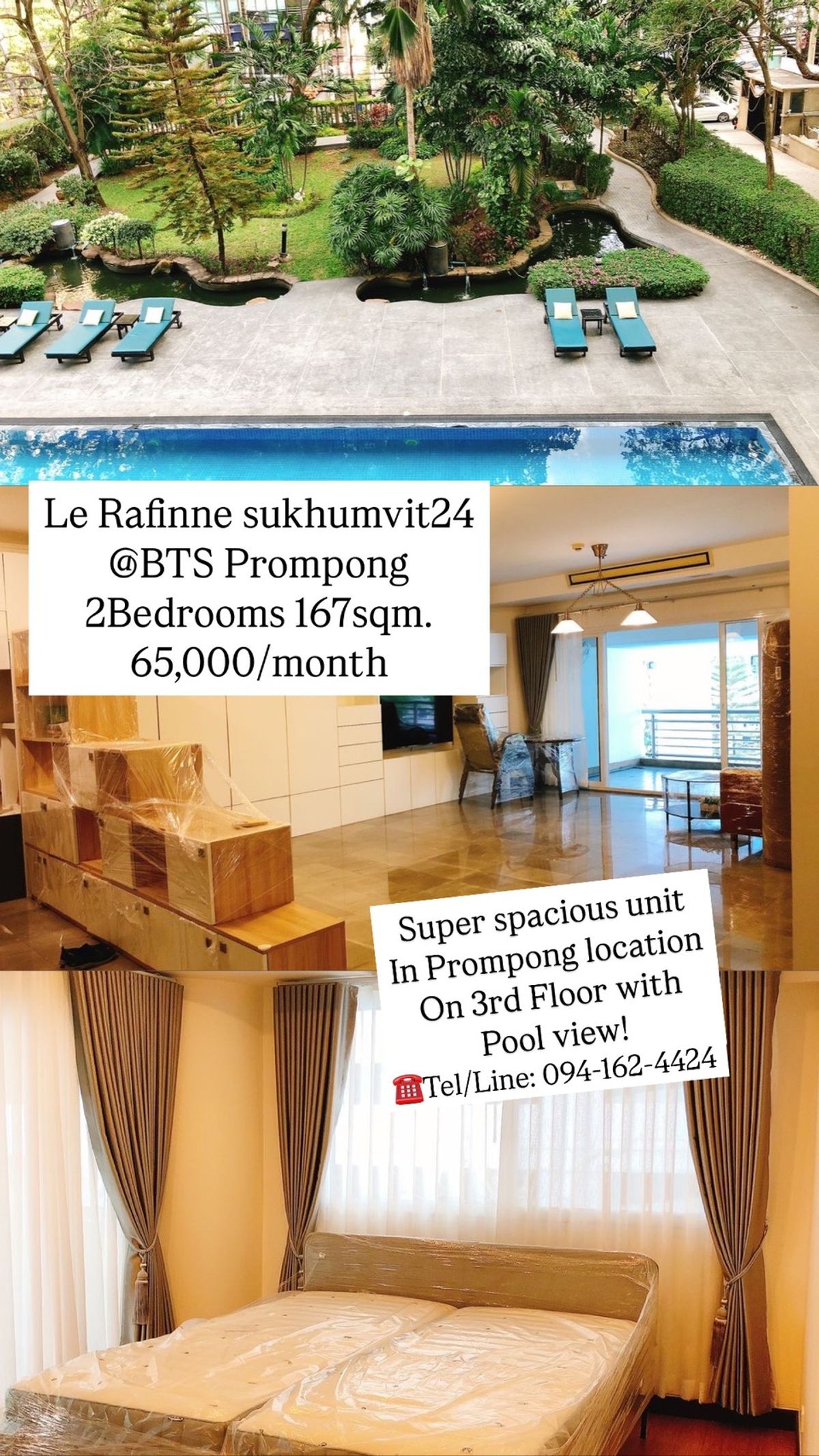ให้เช่าคอนโดสุขุมวิท อโศก ทองหล่อ : Very Large size room in the heart of Phrom Phong✨Le Raffine Sukhumvit 24✨ 2 Bedrooms 167sqm., near BTS Phrom Phong,, ☎️Call:094-162-4424
