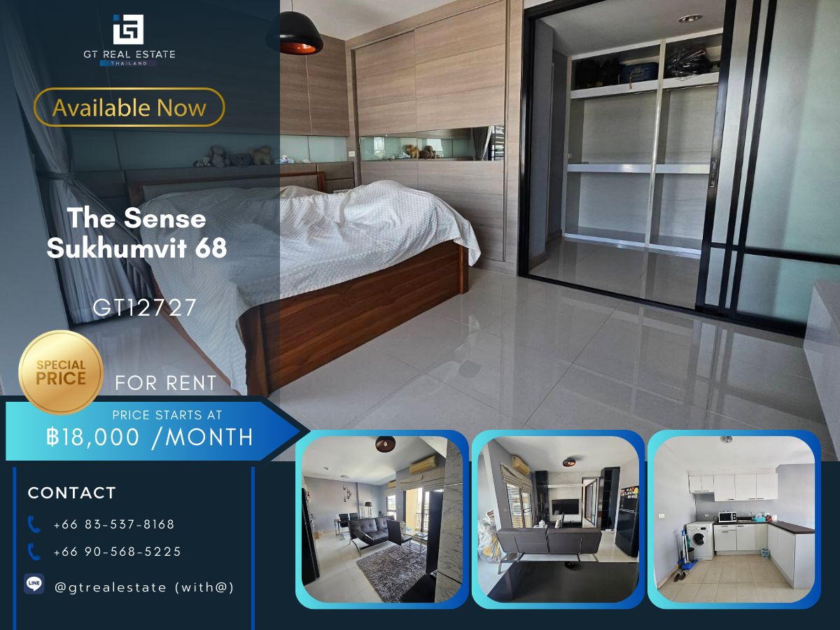 ให้เช่าคอนโดอ่อนนุช อุดมสุข : คอนโด The Sense Sukhumvit 68 ห้องสวย เฟอร์นิเจอร์ครบ พร้อมเช่าอยู่