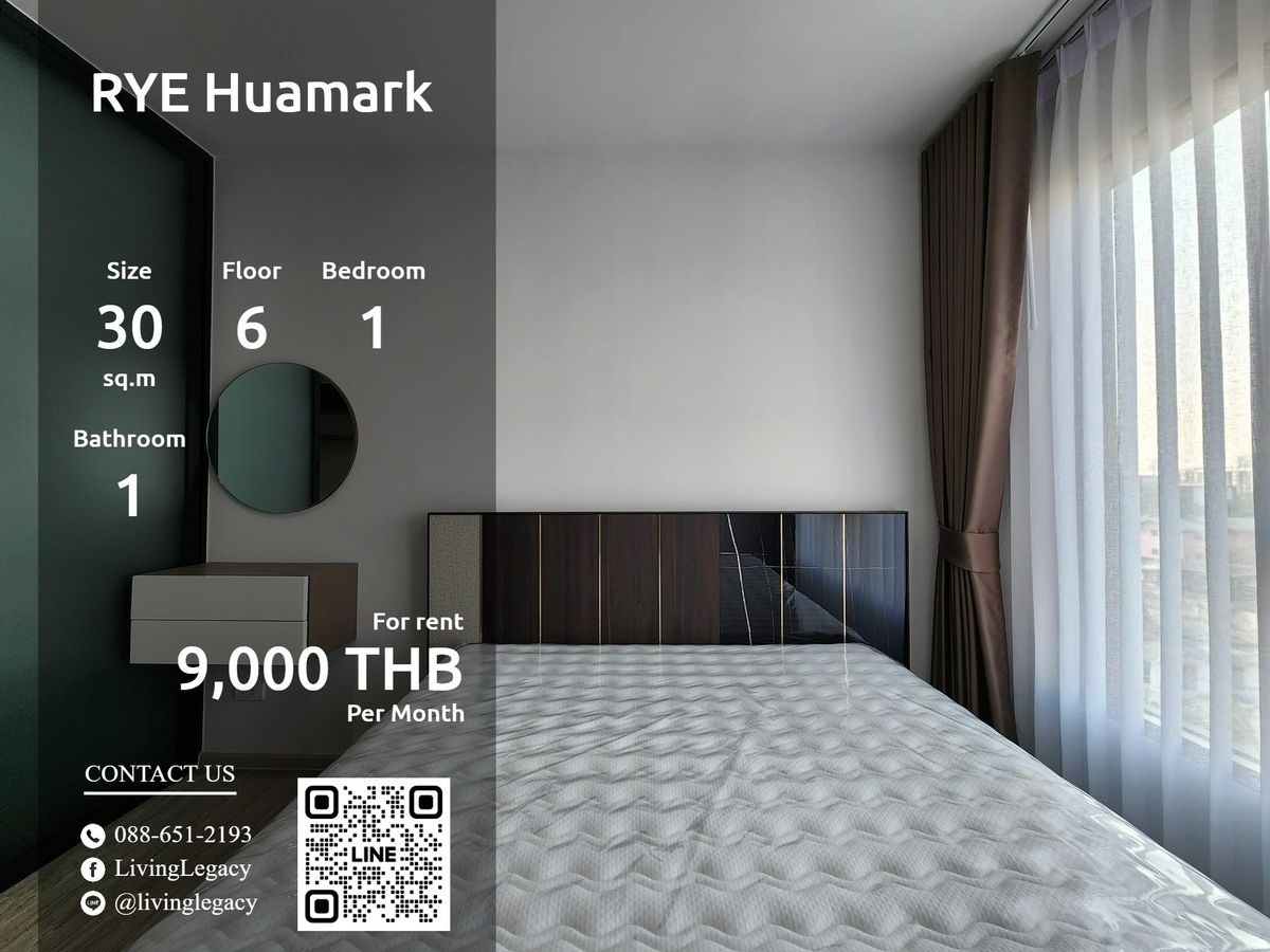 For RentCondoLadkrabang, Suwannaphum Airport : LVGR1U3B Condo for Rye Huamark 30 sq.m., 6th floor, Line ID: @livingLegacy