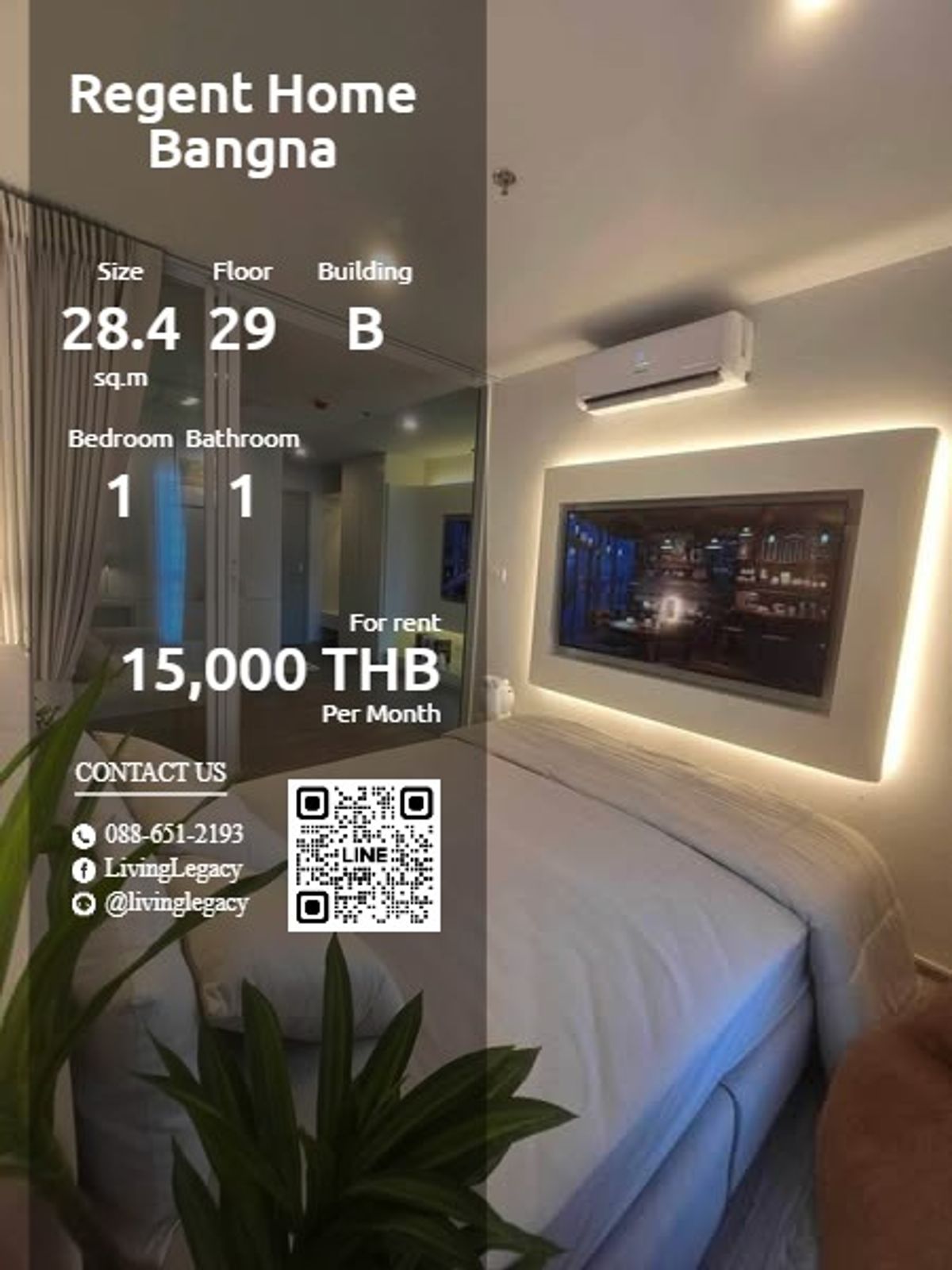 For RentCondoBangna, Bearing, Lasalle : SS0DNA Condo Regent Home Bangna 28.4 sq.m., 29th floor, Building B Line ID: @livingLegacy