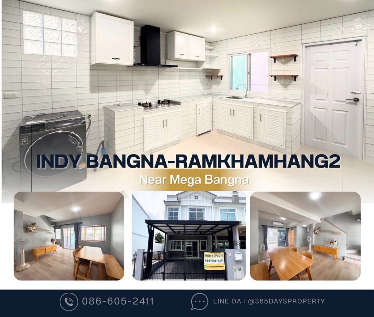 ให้เช่าทาวน์โฮมบางนา แบริ่ง ลาซาล : 💥ForRent💥Indy Bangna Ramkhamhang2 🏡 Near Mega Bangna‼️Large Kitchen 🥘 Ready to move in ✨