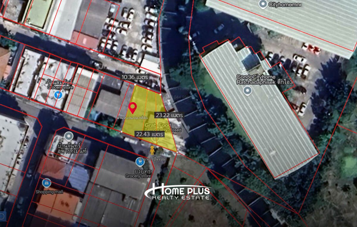 For SaleLandRatchadapisek, Huaikwang, Suttisan : Soi Ratchada 10, 93 square wah of area (near Triam Udom Suksa Phatthanakan Ratchada School)