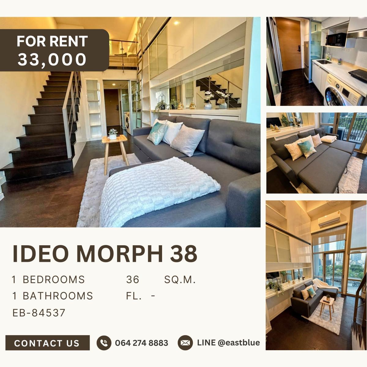 For RentCondoSukhumvit, Asoke, Thonglor : Ideo Morph 38, 1  bed,  33000  per month