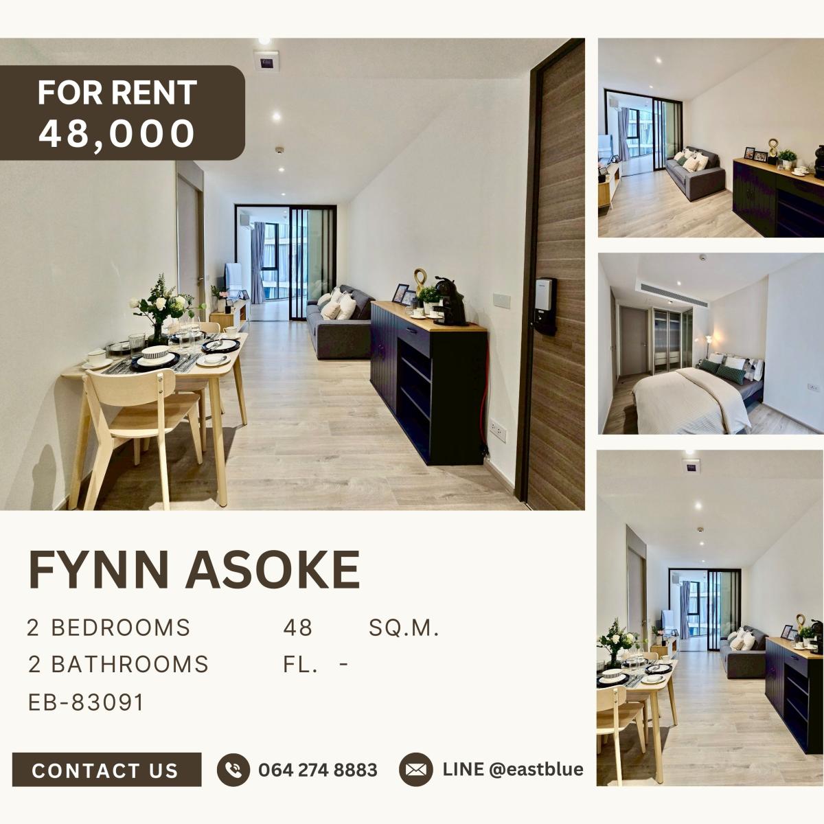 For RentCondoSukhumvit, Asoke, Thonglor : Fynn Asoke, 2  bed,  48000  per month