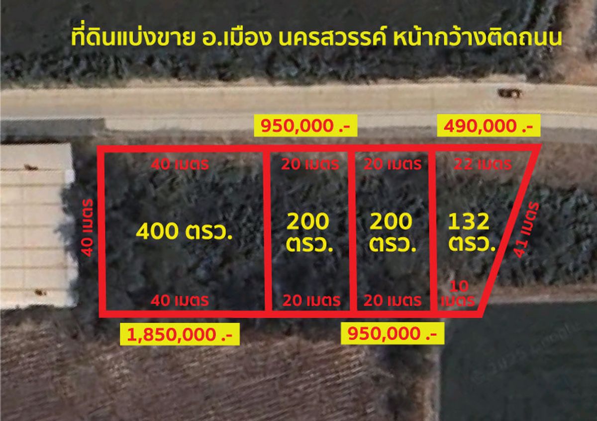 For SaleLandNakhon Sawan : Land for sale in Mueang Nakhon Sawan District, attached to the Nissan showroom opposite Bang Muang Police Station.