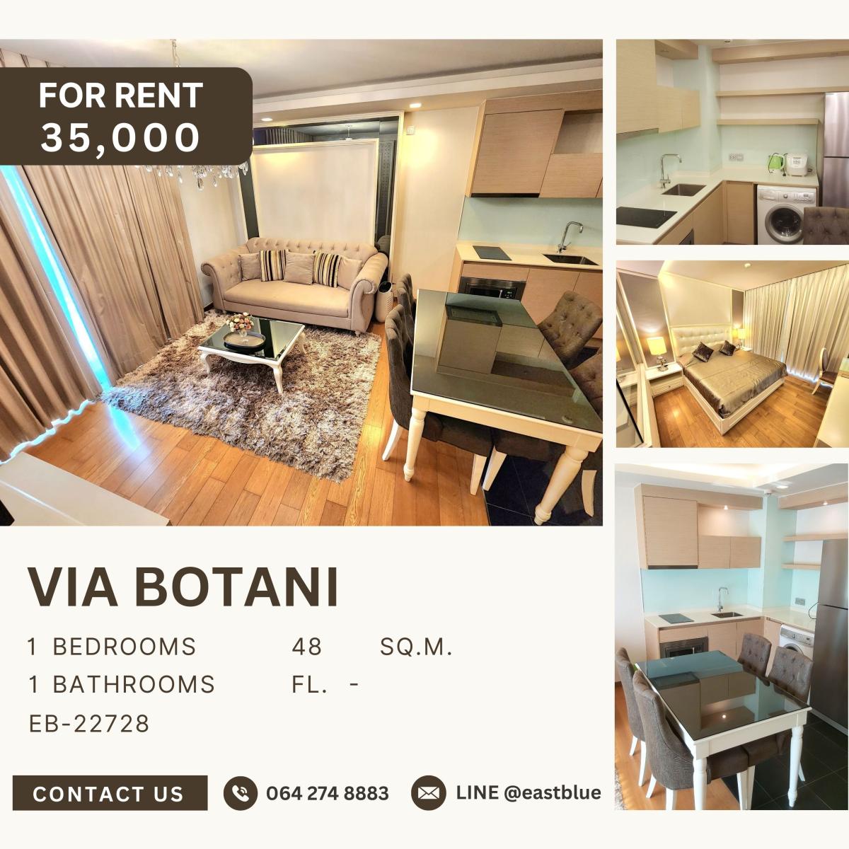 For RentCondoSukhumvit, Asoke, Thonglor : Via Botani, 1  bed,  35000  per month