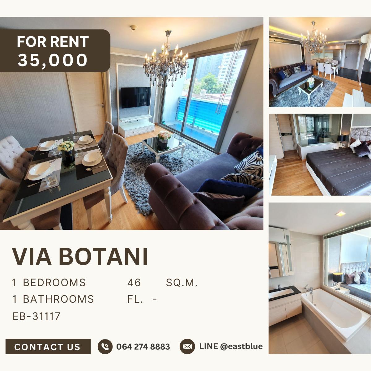 For RentCondoSukhumvit, Asoke, Thonglor : Via Botani, 1  bed,  35000  per month