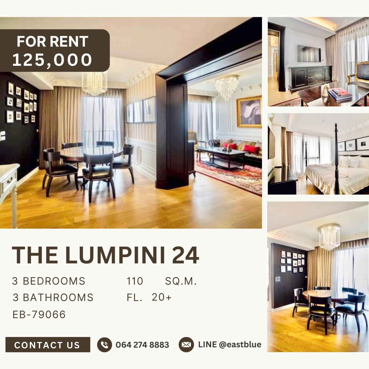 For RentCondoSukhumvit, Asoke, Thonglor : The Lumpini 24, 3  bed,  125000  per month
