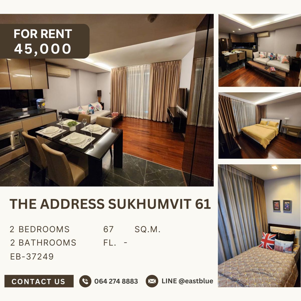 For RentCondoSukhumvit, Asoke, Thonglor : The Address Sukhumvit 61, 2  bed,  45000  per month
