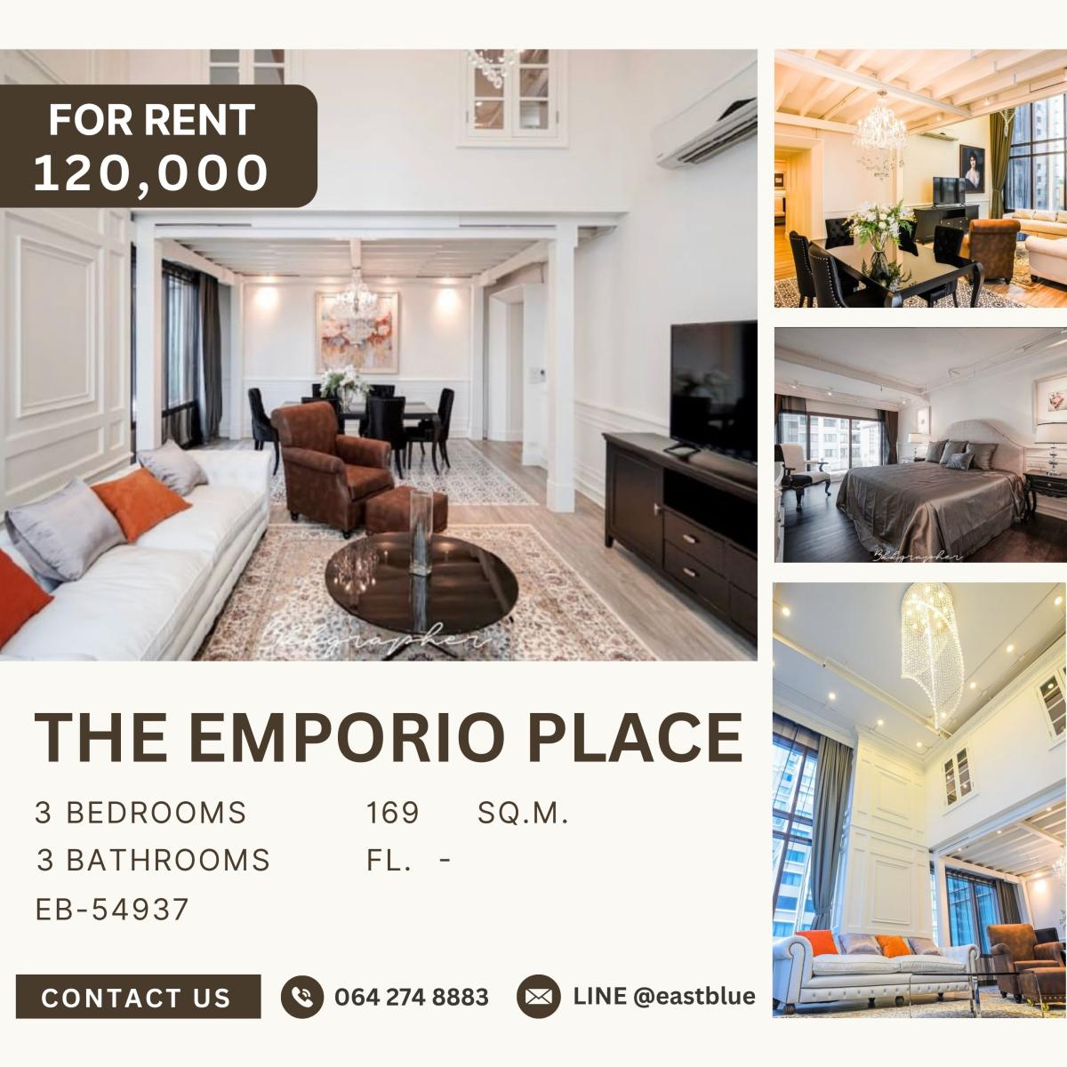 ให้เช่าคอนโดสุขุมวิท อโศก ทองหล่อ : The Emporio Place, 3  bed,  120000  per month