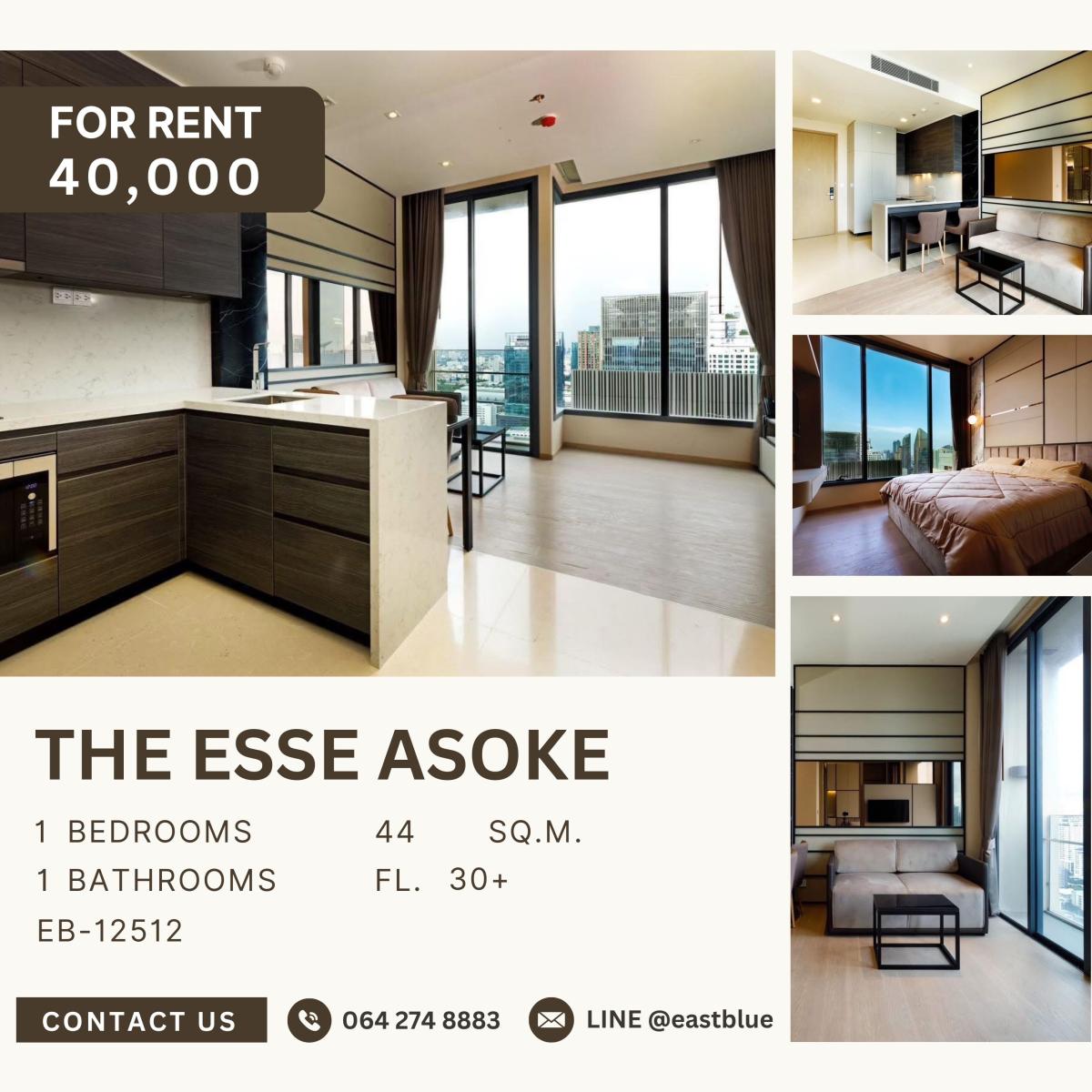 ให้เช่าคอนโดสุขุมวิท อโศก ทองหล่อ : The Esse Asoke, 1  bed,  40000  per month