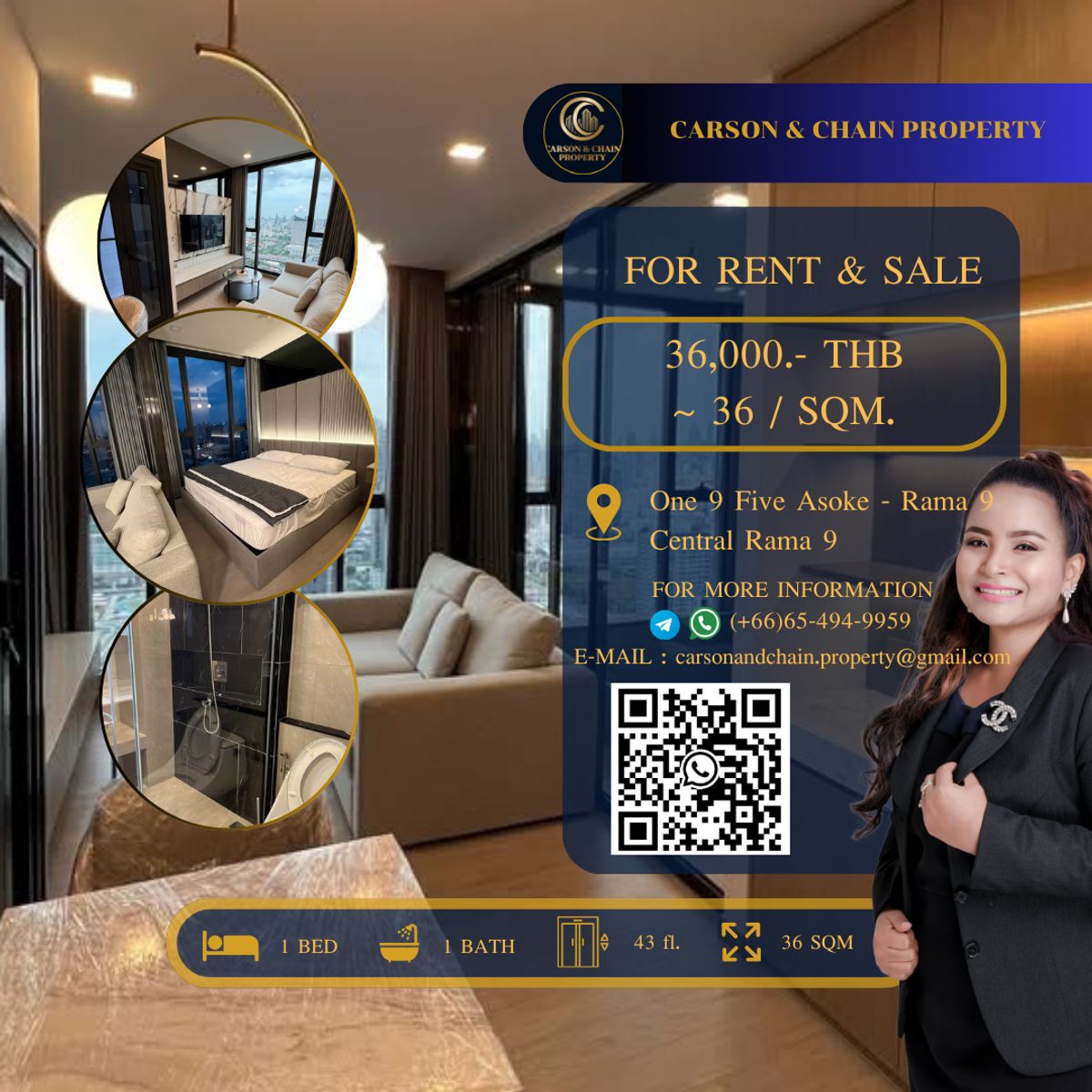 ให้เช่าคอนโดพระราม 9 เพชรบุรีตัดใหม่ RCA : One 9 Five Asoke - Rama 9