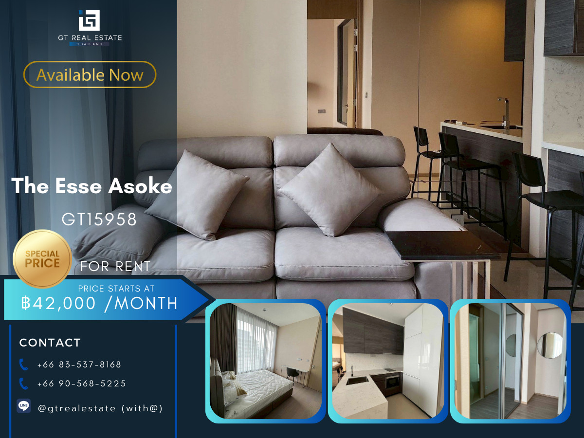 ให้เช่าคอนโดสุขุมวิท อโศก ทองหล่อ : ✨ GT15958 |  คอนโด The Esse Asoke เดินทางสะดวก ใกล้รถไฟฟ้าบีทีเอส เฟอร์นิเจอร์ครบ พร้อมอยู่ทันที