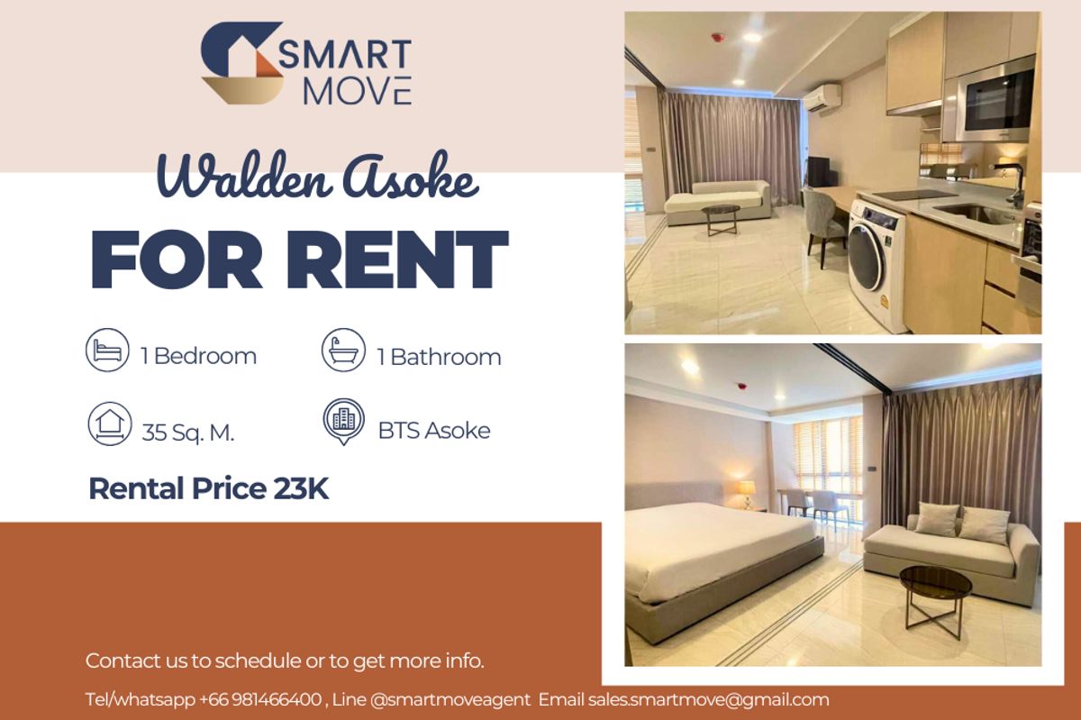 ให้เช่าคอนโดสุขุมวิท อโศก ทองหล่อ : 🔥 สำหรับเช่า !!🔥Code C20250400015........Walden Asoke, 1 ห้องนอน, 1 ห้องน้ำ, แต่งครบ, พร้อมเข้าอยู่ 📣📣