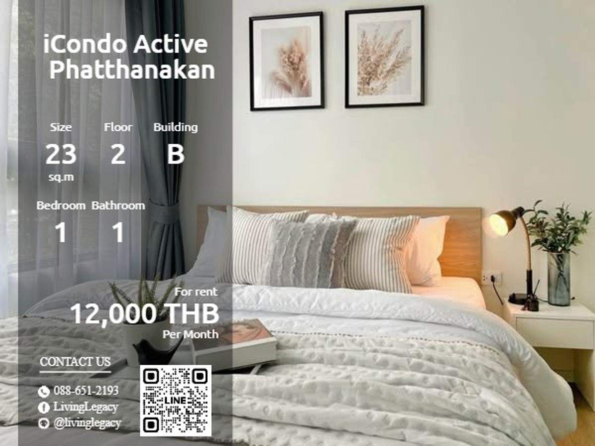 For RentCondoPattanakan, Srinakarin : STCJ1L Condo for rent ICONDO Active Phatthanakan 23 sq.m., 2nd floor, Building B Line ID: @livingLegacy
