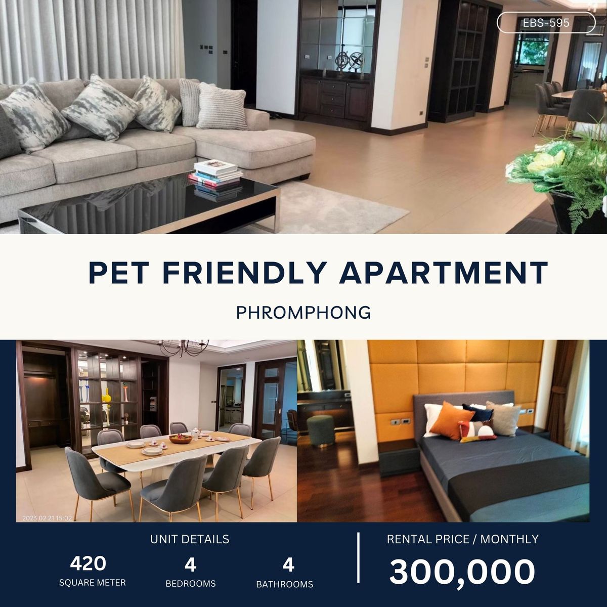 ให้เช่าสุขุมวิท อโศก ทองหล่อ :  Pet friendly apartment in phrom phong 4 bed 4 bath 420 sqm 300,000 per month