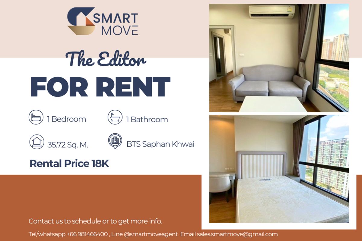 For RentCondoSapankwai,Jatujak : 🔥For Rent !!🔥 Code C20240302400..........The Editor, 1 bedroom, 1 bathroom, high floor 18++, furnished, ready to move in 📣📣