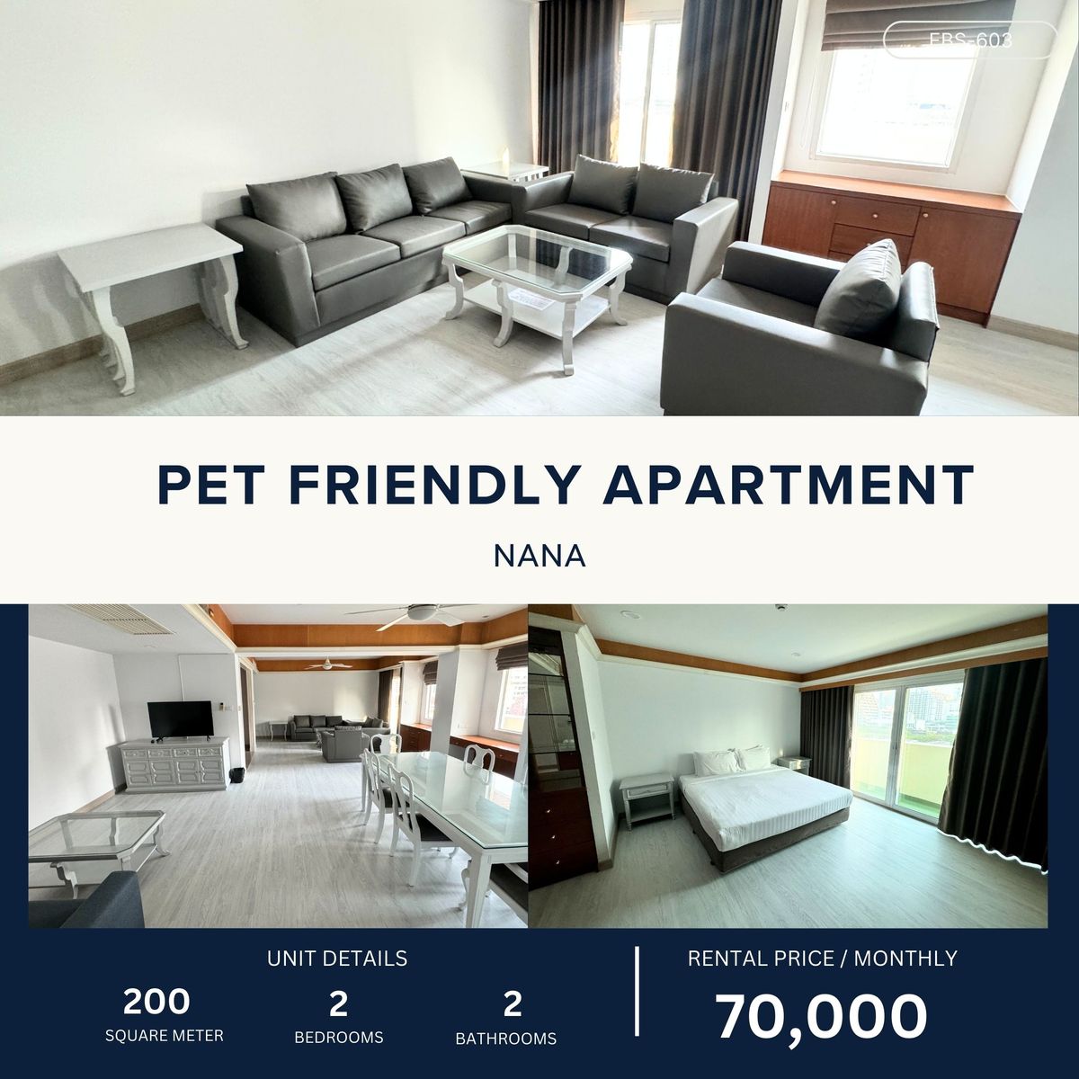 ให้เช่าคอนโดนานา :  Pet Friendly Apartment 2 bed 200 sqm Prime Location BTS Nana 70,000