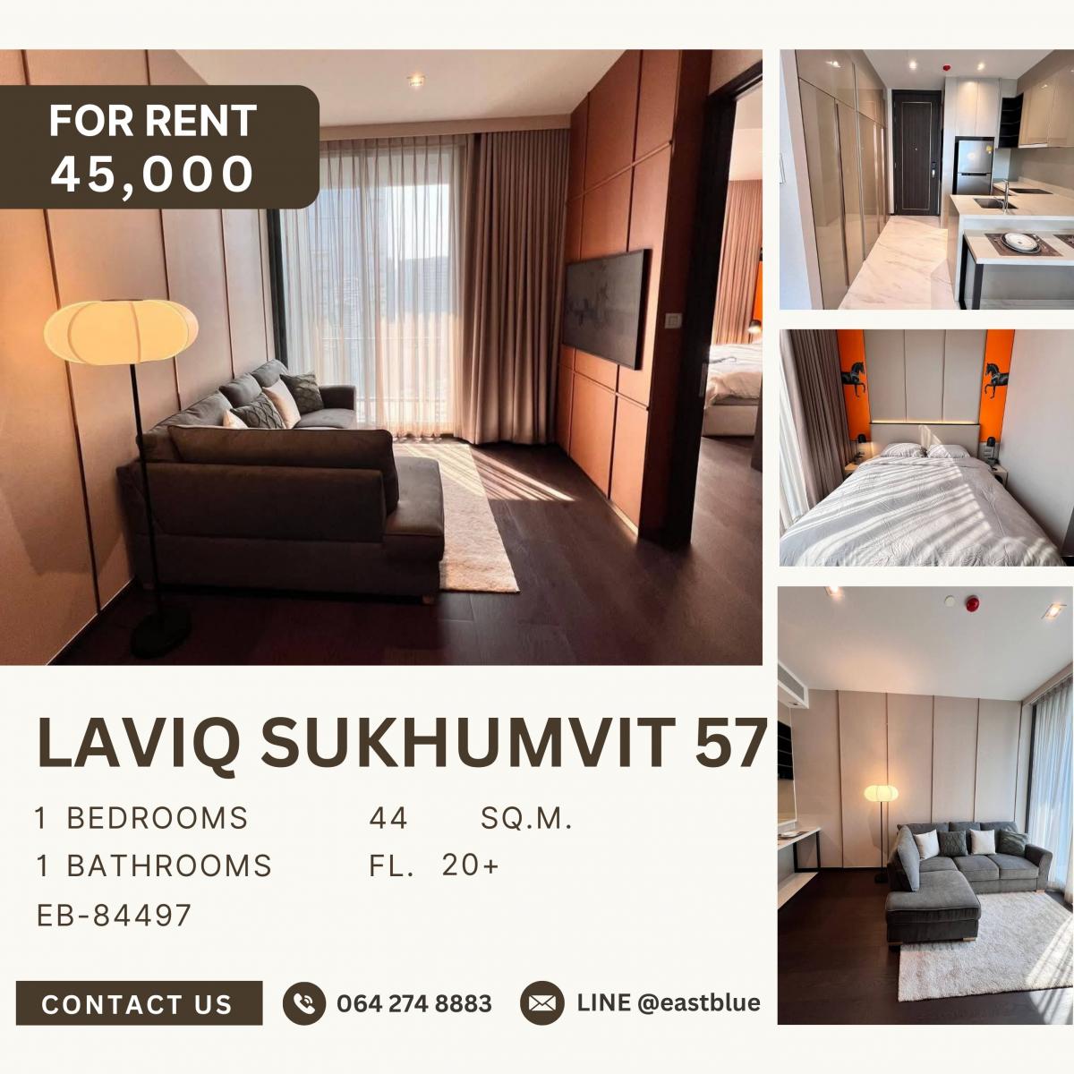 ให้เช่าคอนโดสุขุมวิท อโศก ทองหล่อ : LAVIQ Sukhumvit 57, 1  bed,  45000  per month