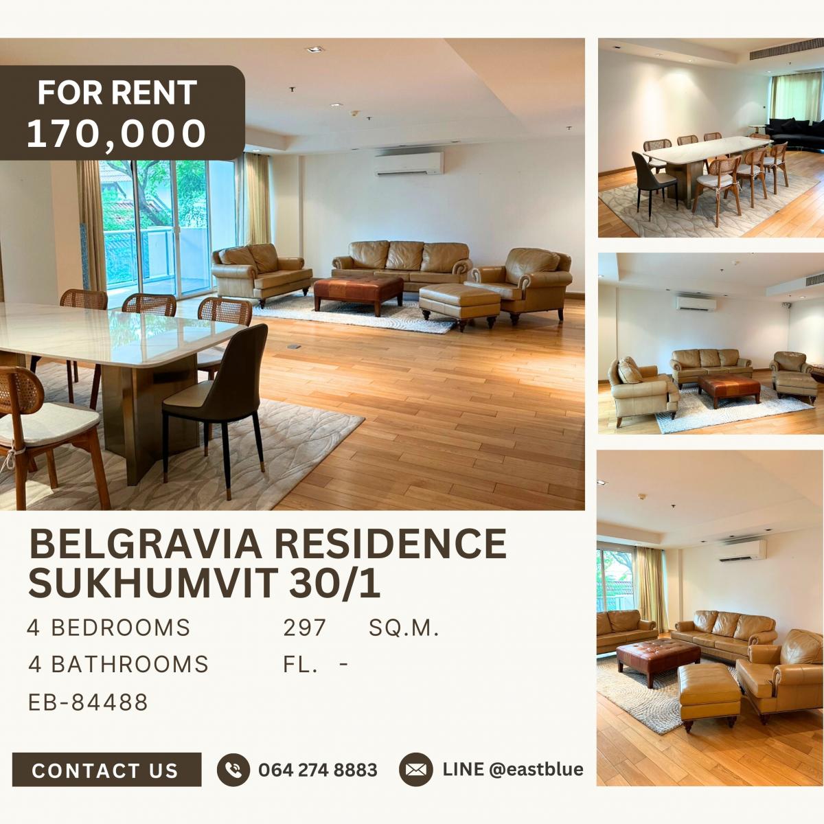 ให้เช่าคอนโดสุขุมวิท อโศก ทองหล่อ : Belgravia Residence Sukhumvit 30/1, 4  bed,  170000  per month