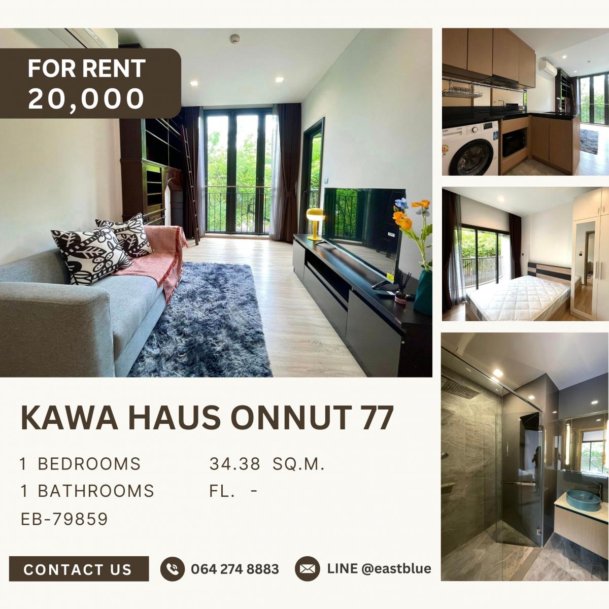 ให้เช่าคอนโดอ่อนนุช อุดมสุข : Kawa haus Onnut 77, 1  bed,  20000  per month