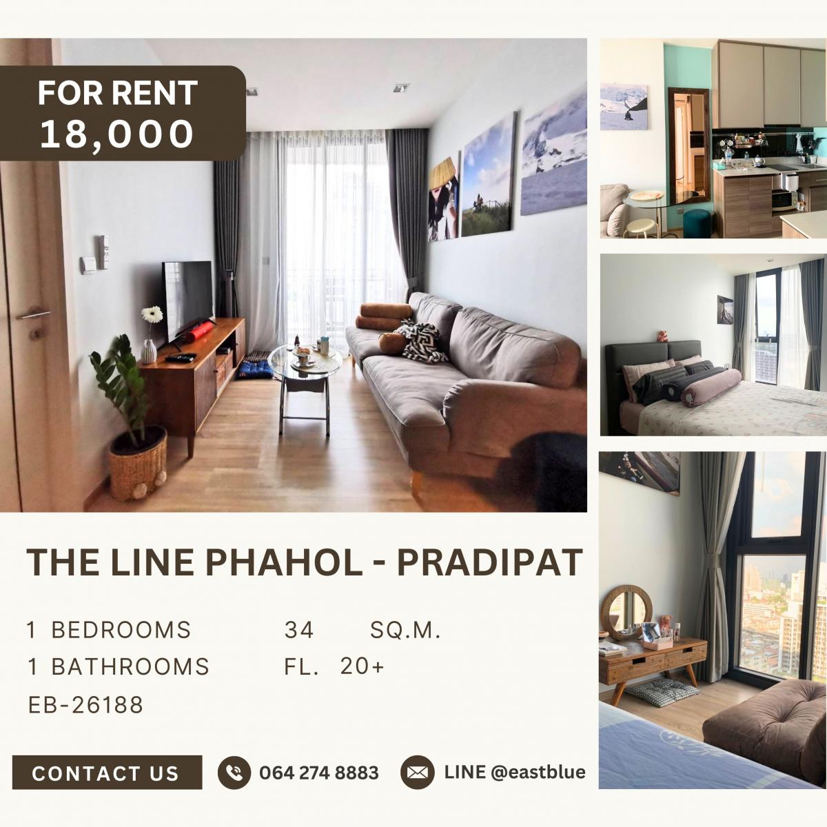 For RentCondoSapankwai,Jatujak : THE LINE Phahol - Pradipat, 1  bed,  18000  per month