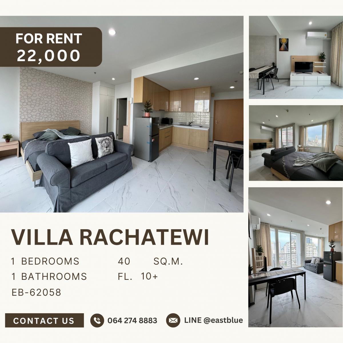 ให้เช่าคอนโดราชเทวี พญาไท : Villa Rachatewi, 1 bed, 22000 per month