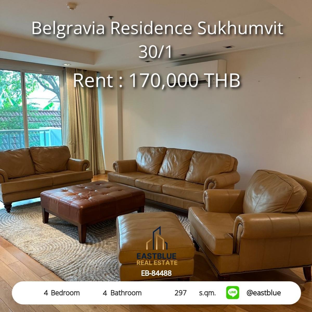 ให้เช่าคอนโดสุขุมวิท อโศก ทองหล่อ : หรูหรากว้างขวาง 4 ห้องนอน ใจกลางพร้อมพงษ์ 
เช่าคอนโด Belgravia Residence เพียง 170,000 บาท/เดือน