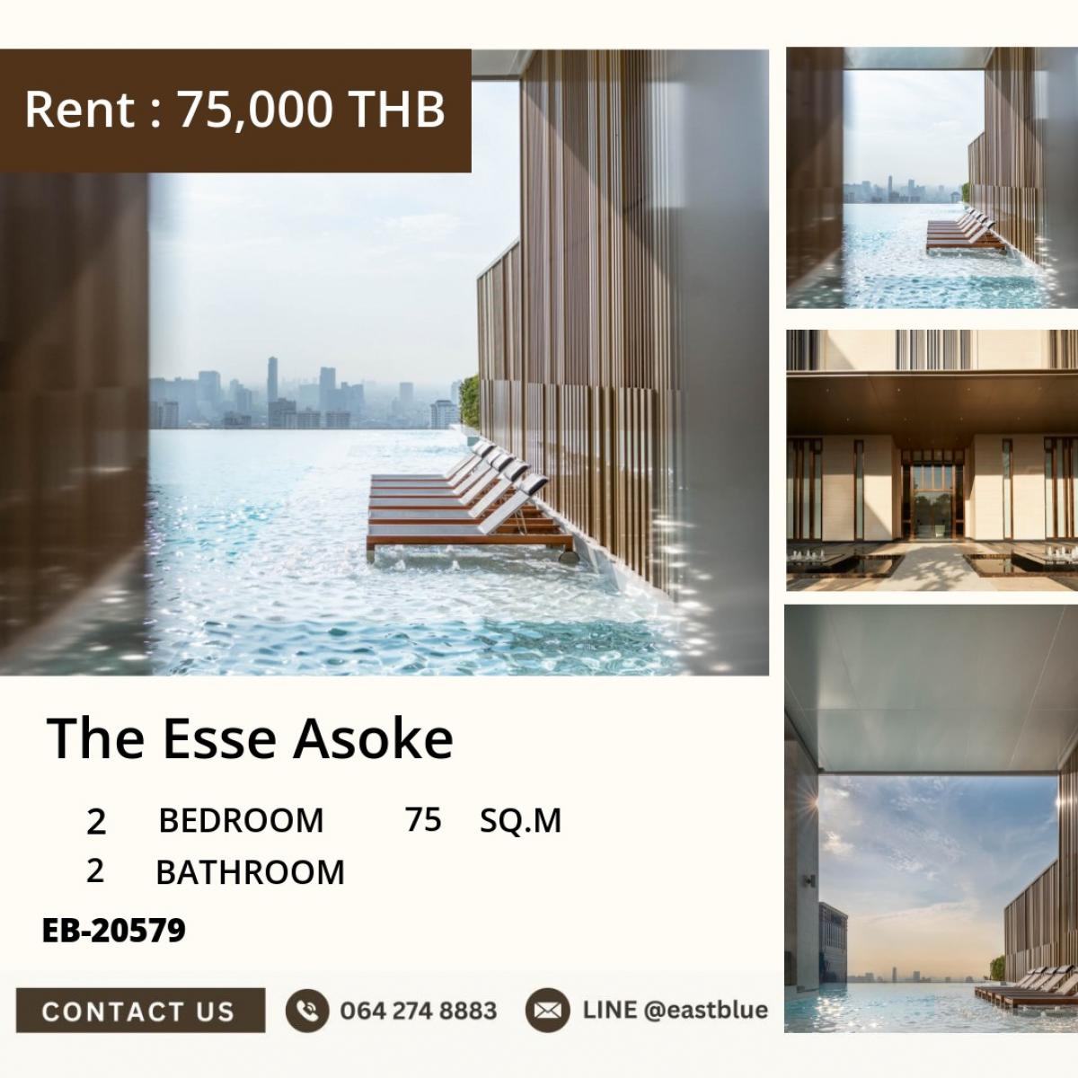 For RentCondoSukhumvit, Asoke, Thonglor : Luxury! The Esse Asoke condominium 2 bedrooms in the heart of Asoke
Rent 75,000 Baht/month near BTS MRT convenient transportation!