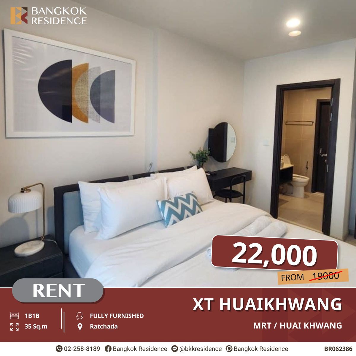 For RentCondoRatchadapisek, Huaikwang, Suttisan : Sansiri Quality! XT Huaikhwang 1 Bedroom 35sqm Just 210m to MRT