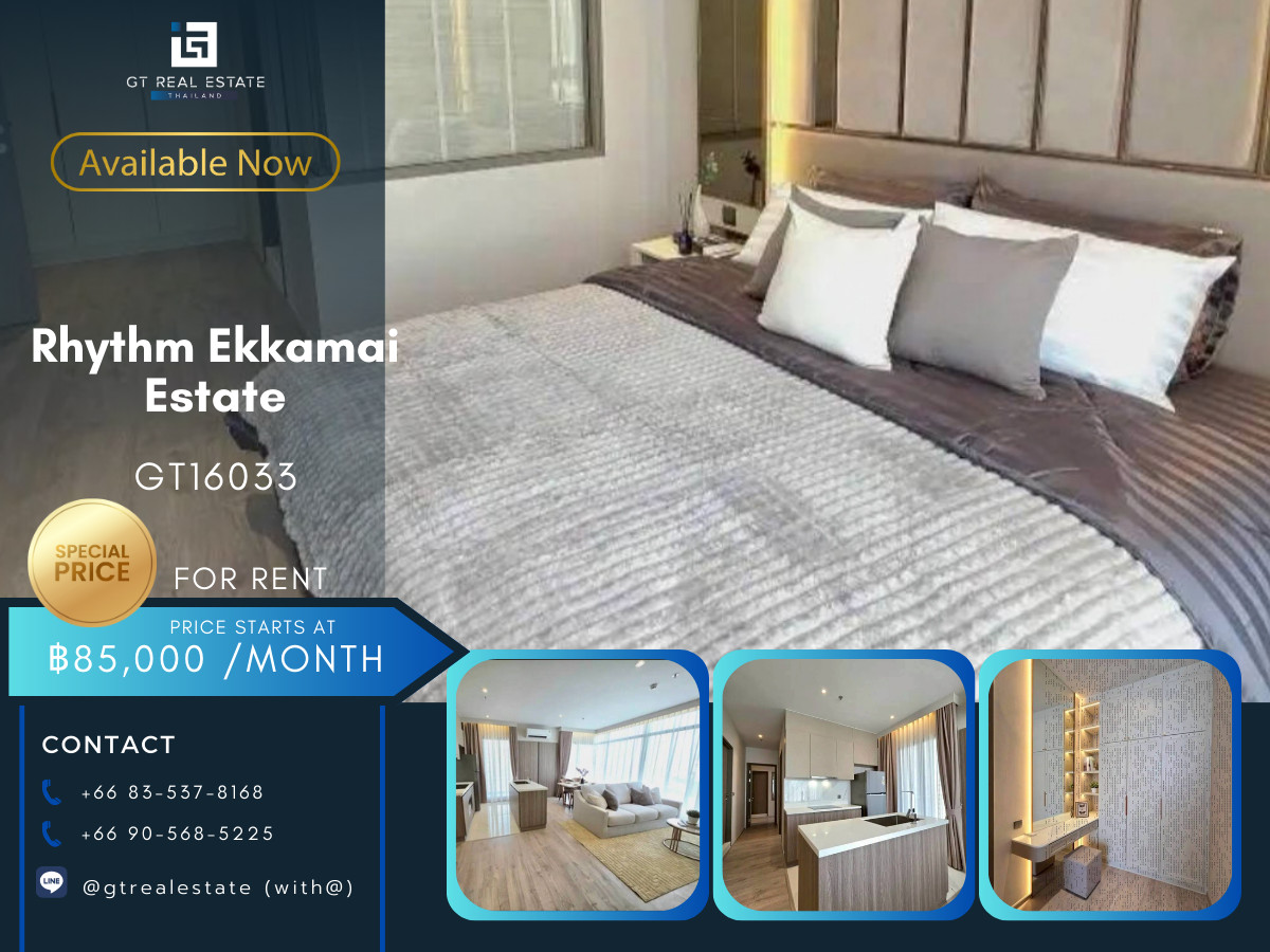 For RentCondoSukhumvit, Asoke, Thonglor : ✨ GT16033 | Condo Rhythm Ekkamai Estate, convenient travel, near BTS, shuttle available, fully furnished. Ready to move in immediately.