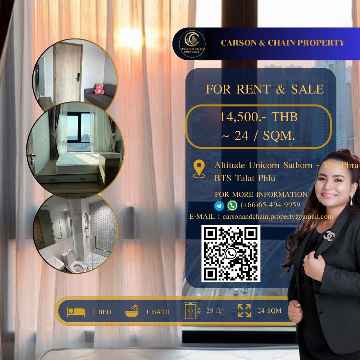 ให้เช่าคอนโดท่าพระ ตลาดพลู วุฒากาศ : Altitude Unicorn Sathorn - Tha Phra