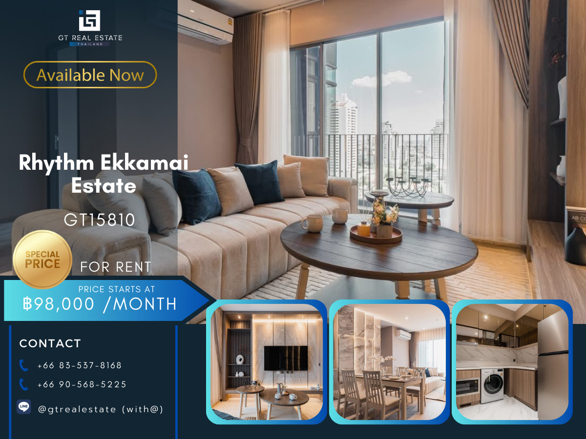 ให้เช่าคอนโดสุขุมวิท อโศก ทองหล่อ : ✨ GT15810 | คอนโด Rhythm Ekkamai Estate เดินทางสะดวก ใกล้รถไฟฟ้าบีทีเอส มีรถรับส่ง เฟอร์นิเจอร์ครบ พร้อมเข้าอยู่ทันที