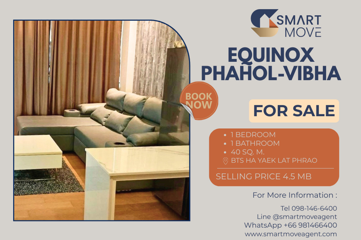For SaleCondoLadprao, Central Ladprao : 🔥Sale with tenant !!🔥 Code C20250400007..........Equinox Phahol Vibha, 1 bedroom, 1 bathroom, high floor 27++, furnished, Special Deal!!📣📣