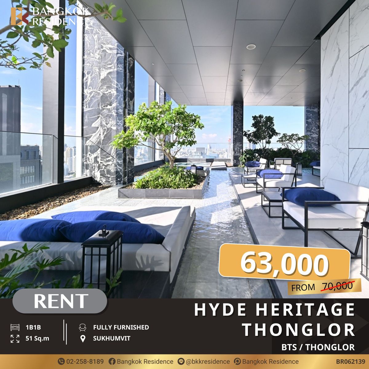 ให้เช่าคอนโดสุขุมวิท อโศก ทองหล่อ : Hyde Heritage Thonglor ยูนิต Luxury ส่วนกลางจัดเต็ม ใกล้ BTS ทองหล่อ