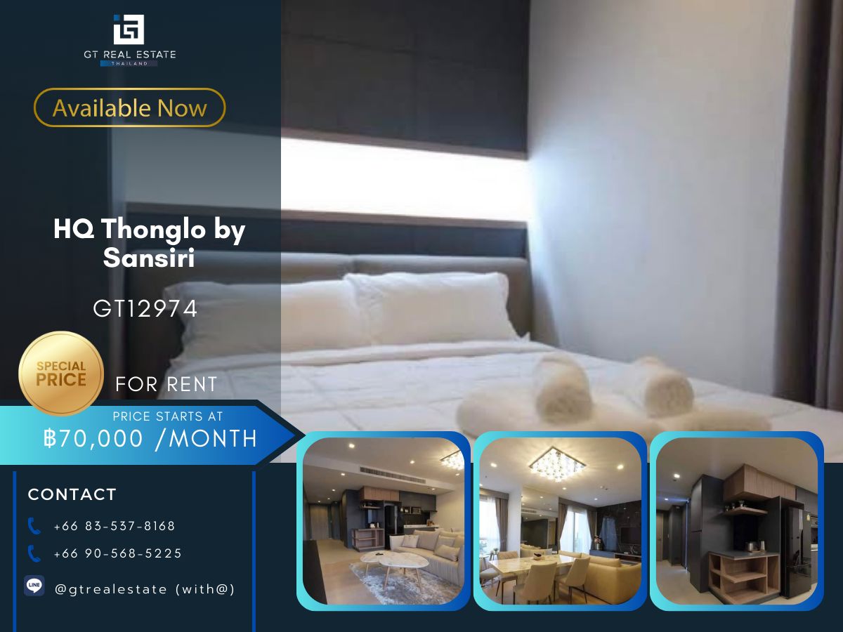 For RentCondoSukhumvit, Asoke, Thonglor : The HQ Thai Condo by Sansiri is convenient to travel near the BTS train. There is a full furniture shuttle. Ready to stay immediately  