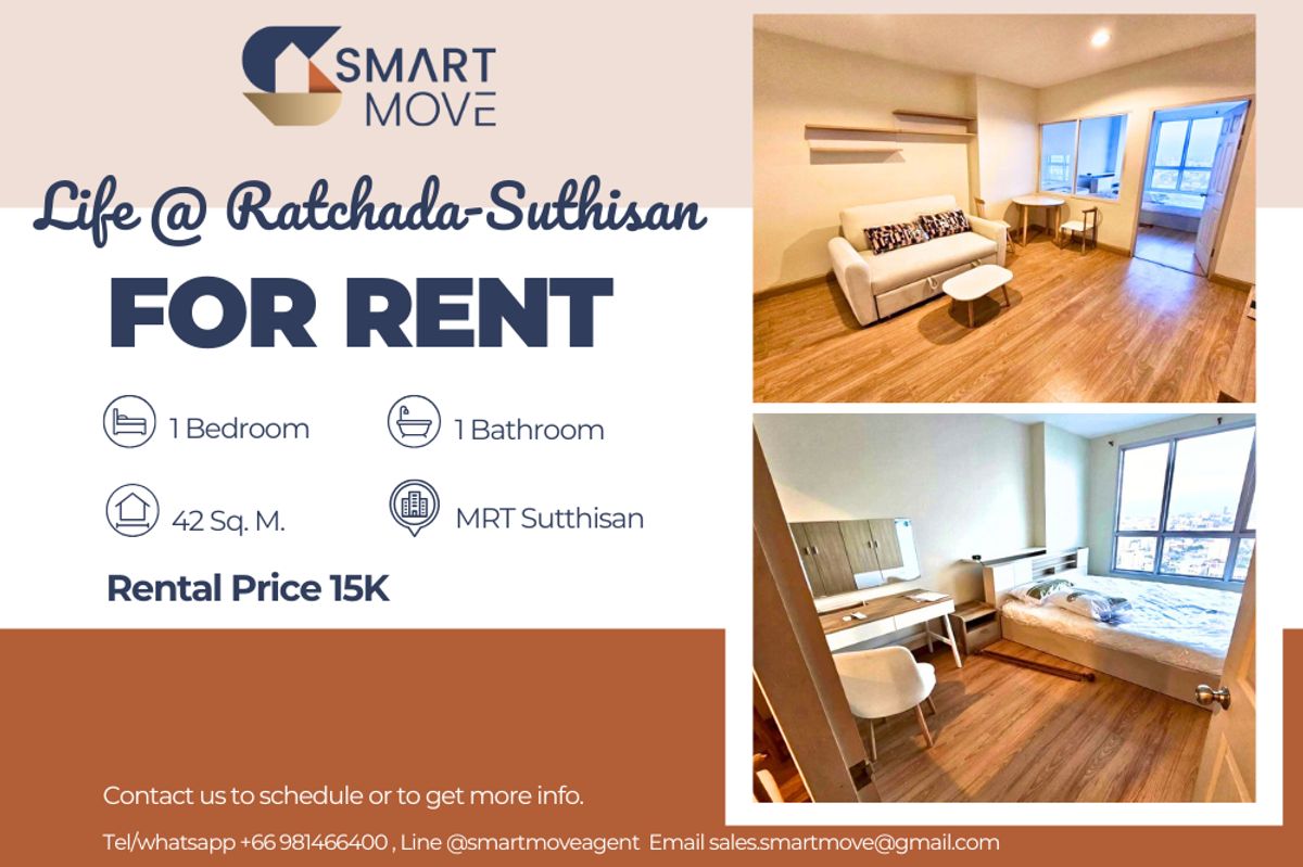 For RentCondoRatchadapisek, Huaikwang, Suttisan : 🔥 For Rent !! 🔥 Code C20250400022.......Life @ Ratchada - Suthisan, 1 bedroom, 1 bathroom, - high floor 21++, furnished, ready to move in 📣📣
