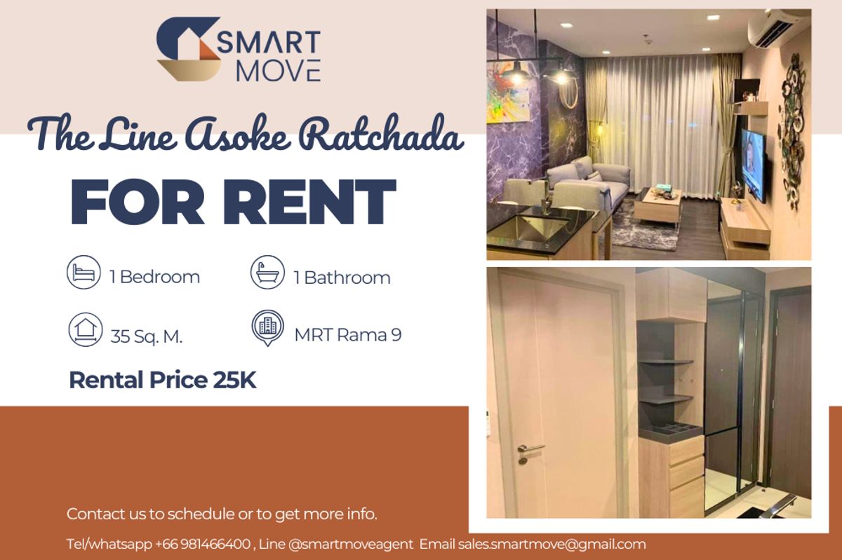 For RentCondoRama9, Petchburi, RCA : 🔥 For Rent !! 🔥 Code C20240500140.......The Line Asoke Ratchada, 1 bedroom, 1 bathroom, furnished, ready to move in 📣📣