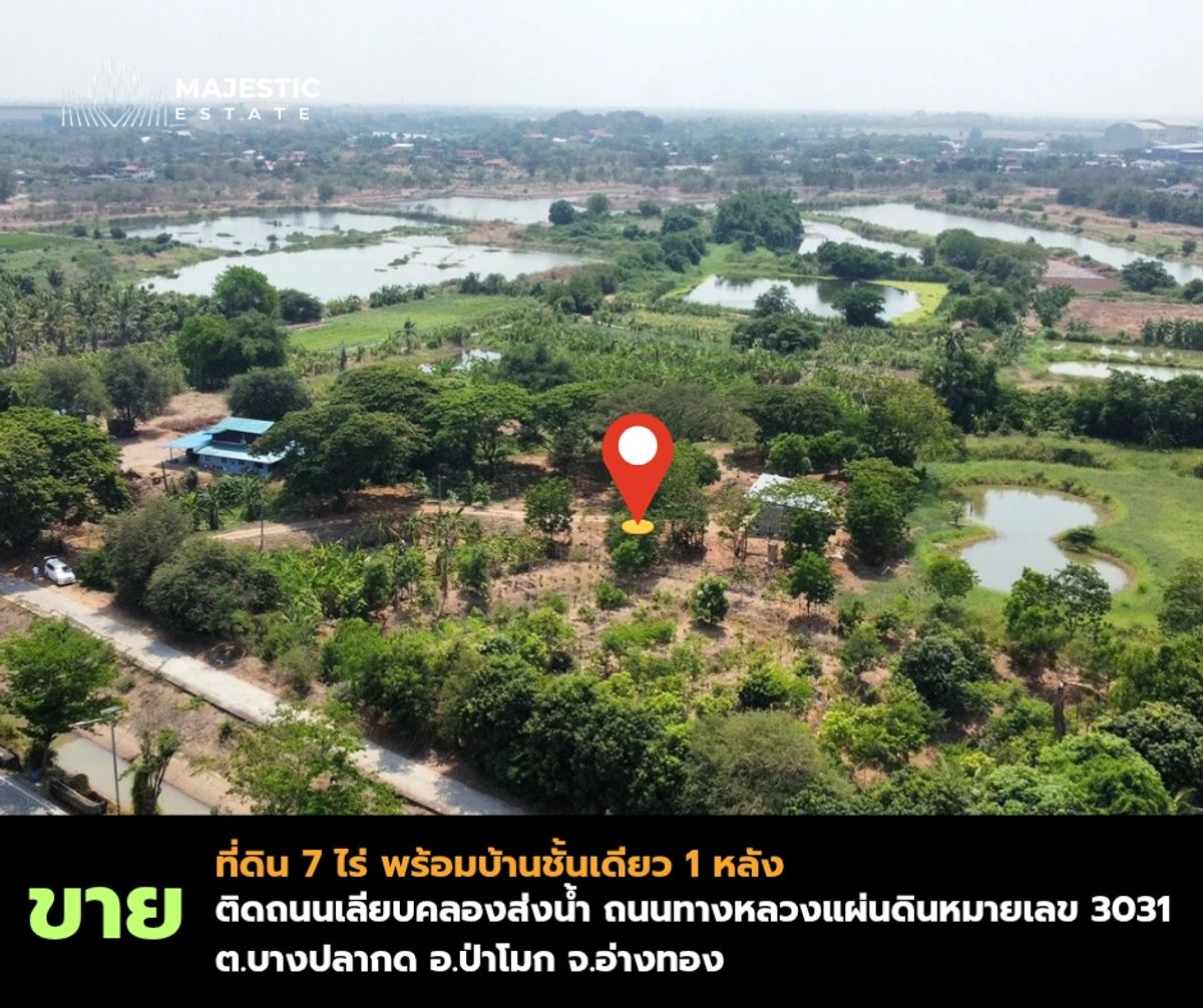 ขายที่ดินอ่างทอง : ขายที่ดิน 7 ไร่ พร้อมบ้าน  อ.ป่าโมก จ.อ่างทอง บรรยากาศเงียบสงบ เหมาะสำหรับการอยู่อาศัย ทำเกษตร